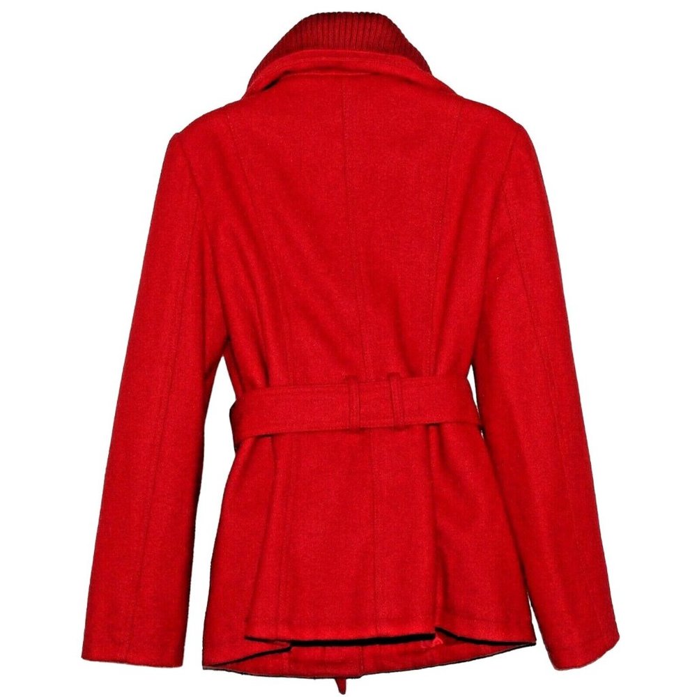 La Redoute US 6 UK 10 Red Belted Wool Blend Full Zip Snaps Knit Collar Coat - Picture 2 of 11